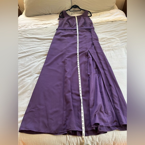 White by Vera Wang High Neck Crepe Bridesmaid or Prom Dress with Ruffled Back - Picture 7 of 8